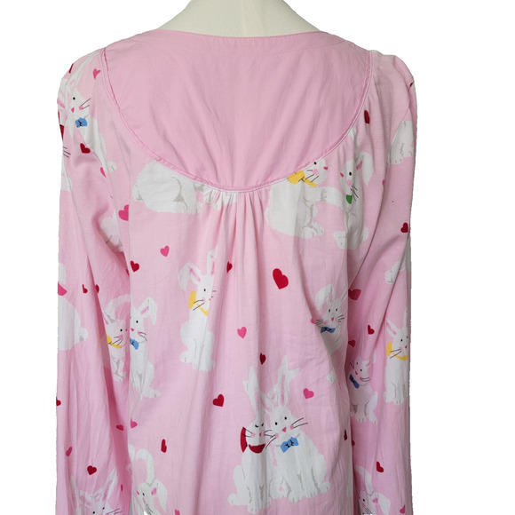 Nick & Nora Bunny Love Pink Sleep Shirt Nightgown Sleepwear 100% Cotton Size L - Picture 4 of 9